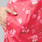 Janasya Women's Red Satin Digital Floral Printed Peplum Party Top Set | Swadesiicart