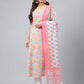 Janasya Women's Multicolor Cotton Floral Printed A-line Party Kurta Set | Swadesiicart