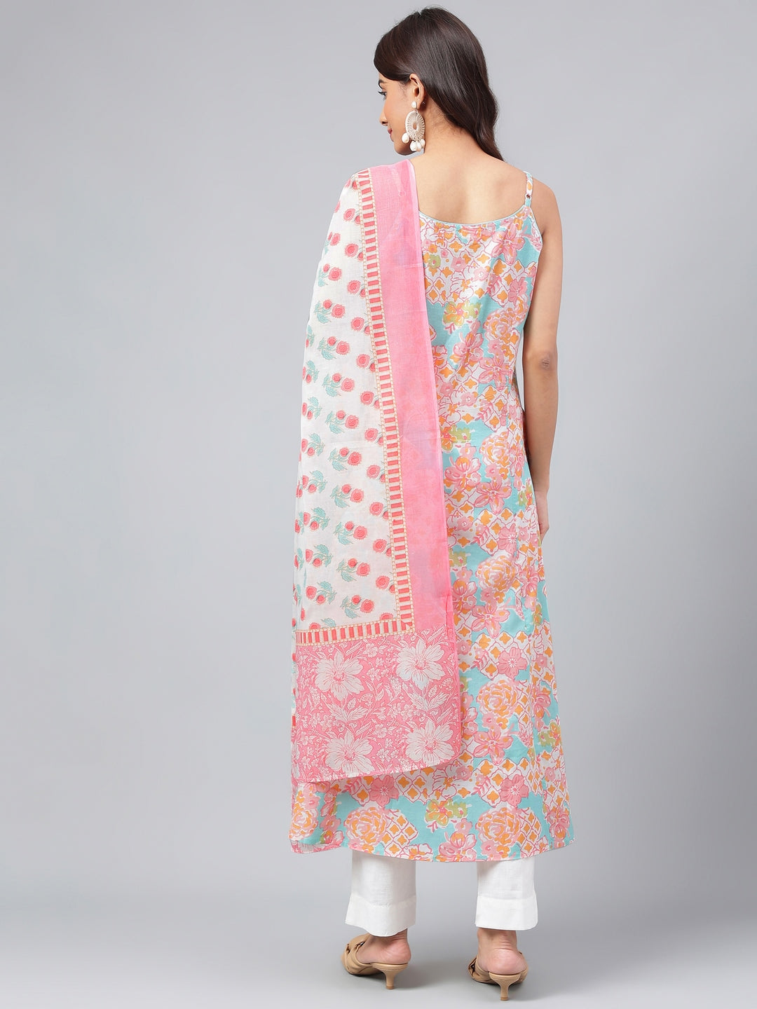 Janasya Women's Multicolor Cotton Floral Printed A-line Party Kurta Set | Swadesiicart
