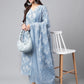 Janasya Women's Light Blue Cotton Floral Printed Straight Casual Kurta Set | Swadesiicart