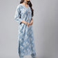 Janasya Women's Light Blue Cotton Floral Printed Straight Casual Kurta Set | Swadesiicart