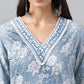 Janasya Women's Light Blue Cotton Floral Printed Straight Casual Kurta Set | Swadesiicart