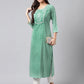 Janasya Women's Green Rayon Yoke Embroidered Straight Casual Kurta Set | Swadesiicart