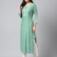 Janasya Women's Green Rayon Yoke Embroidered Straight Casual Kurta Set | Swadesiicart