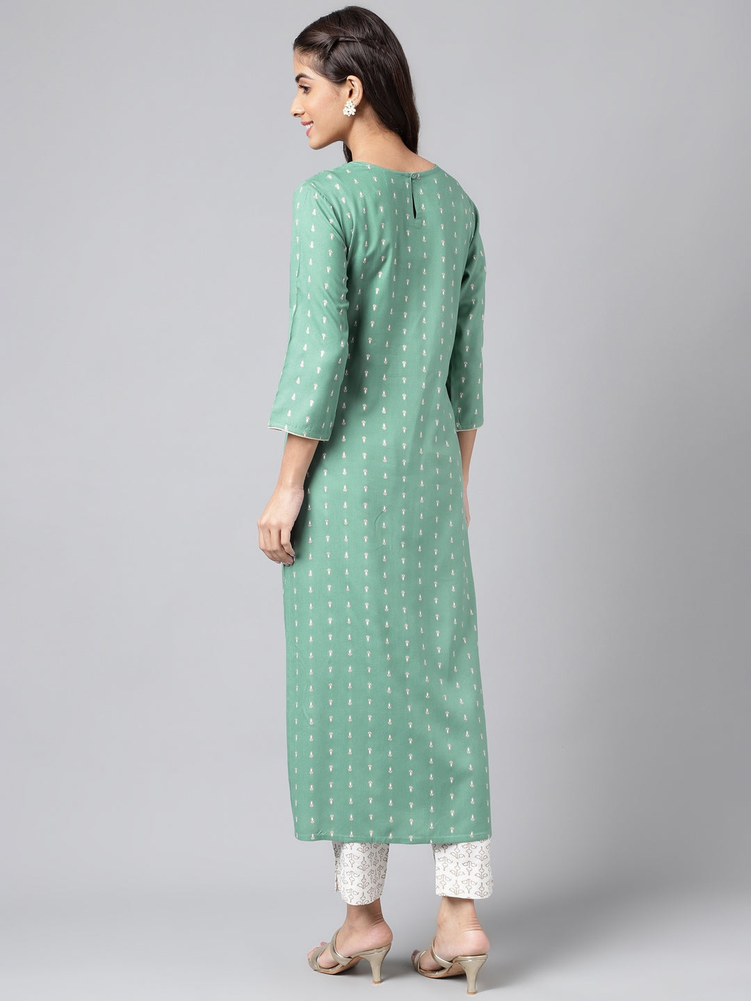 Janasya Women's Green Rayon Yoke Embroidered Straight Casual Kurta Set | Swadesiicart