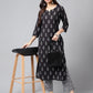 Janasya Women's Black Cotton Paisley Printed Straight Casual Kurta Set | Swadesiicart