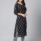 Janasya Women's Black Cotton Paisley Printed Straight Casual Kurta Set | Swadesiicart