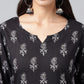 Janasya Women's Black Cotton Paisley Printed Straight Casual Kurta Set | Swadesiicart