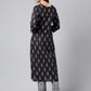 Janasya Women's Black Cotton Paisley Printed Straight Casual Kurta Set | Swadesiicart