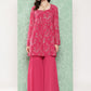 Janasya Women's Pink Georgette Foil Printed Flared Festive Short Kurta Set | Swadesiicart