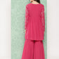 Janasya Women's Pink Georgette Foil Printed Flared Festive Short Kurta Set | Swadesiicart