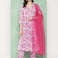 Janasya Women's Lavender Moss Digital Floral Printed Angrakha Festive Kurta Set | Swadesiicart