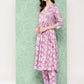 Janasya Women's Lavender Moss Digital Floral Printed Angrakha Festive Kurta Set | Swadesiicart