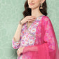Janasya Women's Lavender Moss Digital Floral Printed Angrakha Festive Kurta Set | Swadesiicart