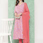 Janasya Women's Lavender Moss Digital Floral Printed Tiered Festive Kurta Set | Swadesiicart