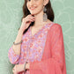 Janasya Women's Lavender Moss Digital Floral Printed Tiered Festive Kurta Set | Swadesiicart
