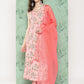 Janasya Women's Peach Moss Digital Floral Printed Flared Festive Kurta Set - Swadesiicart