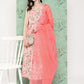 Janasya Women's Peach Moss Digital Floral Printed Flared Festive Kurta Set - Swadesiicart