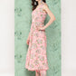 Janasya Women's Peach Moss Digital Floral Printed Flared Festive Kurta Set - Swadesiicart