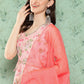 Janasya Women's Peach Moss Digital Floral Printed Flared Festive Kurta Set - Swadesiicart