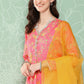 Janasya Women's Pink Moss Digital Floral Printed Panelled Festive Kurta Set | Swadesiicart