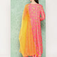Janasya Women's Pink Moss Digital Floral Printed Panelled Festive Kurta Set | Swadesiicart