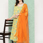 Janasya Women's Yellow Moss Digital Floral Printed Flared Festive Kurta Set | Swadesiicart