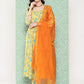 Janasya Women's Yellow Moss Digital Floral Printed Flared Festive Kurta Set | Swadesiicart