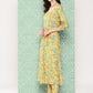 Janasya Women's Yellow Moss Digital Floral Printed Flared Festive Kurta Set | Swadesiicart