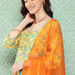 Janasya Women's Yellow Moss Digital Floral Printed Flared Festive Kurta Set | Swadesiicart