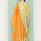 Janasya Women's Yellow Moss Digital Floral Printed Flared Festive Kurta Set | Swadesiicart