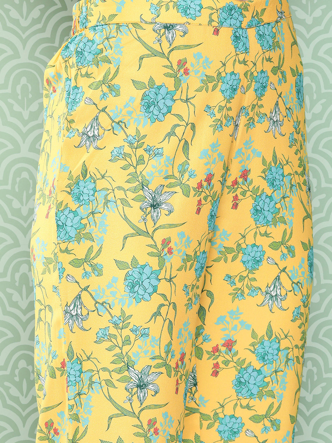 Janasya Women's Yellow Moss Digital Floral Printed Flared Festive Kurta Set | Swadesiicart