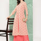 Janasya Women's Peach Georgette Digital Floral Printed Front Slit Festive Kurta Set | Swadesiicart