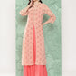 Janasya Women's Peach Georgette Digital Floral Printed Front Slit Festive Kurta Set | Swadesiicart