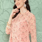 Janasya Women's Peach Georgette Digital Floral Printed Front Slit Festive Kurta Set | Swadesiicart