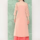 Janasya Women's Peach Georgette Digital Floral Printed Front Slit Festive Kurta Set | Swadesiicart