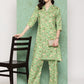 Janasya Women's Green Moss Digital Floral Printed Straight Casual Kurta Set | Swadesiicart