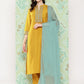 Janasya Women's Mustard Crepe Silk Solid Straight Festive Kurta Set | Swadesiicart