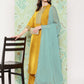 Janasya Women's Mustard Crepe Silk Solid Straight Festive Kurta Set | Swadesiicart