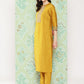 Janasya Women's Mustard Crepe Silk Solid Straight Festive Kurta Set | Swadesiicart