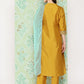 Janasya Women's Mustard Crepe Silk Solid Straight Festive Kurta Set | Swadesiicart