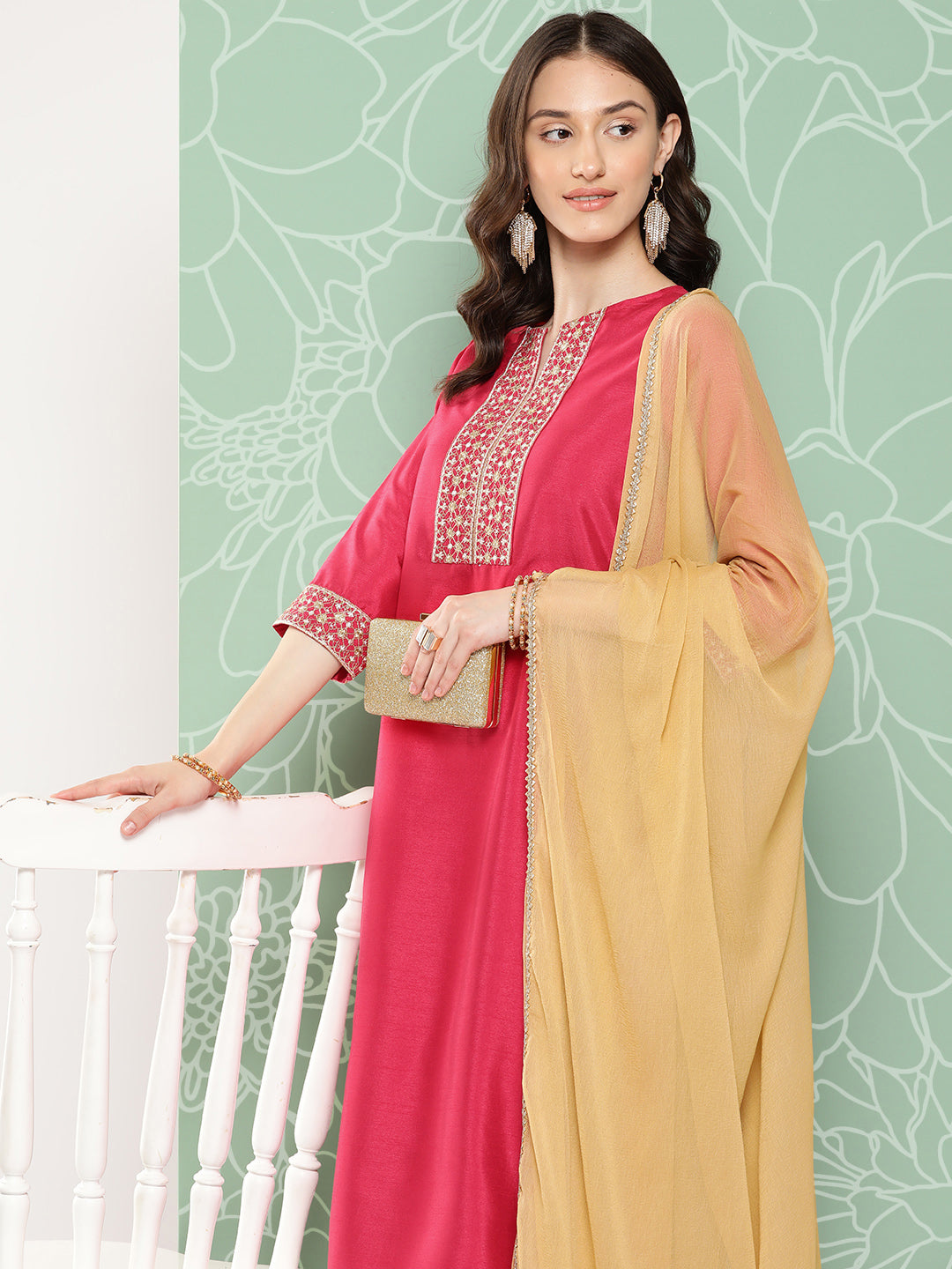 Janasya Women's Pink Crepe Silk Solid Straight Festive Kurta Set | Swadesiicart