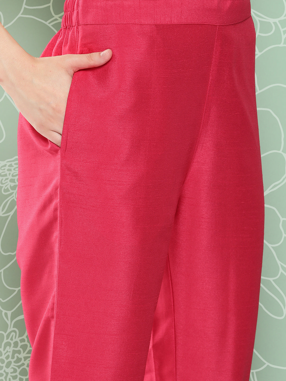 Janasya Women's Pink Crepe Silk Solid Straight Festive Kurta Set | Swadesiicart