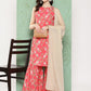 Janasya Women's Pink Moss Digital Floral Printed Straight Festive Kurta Set | Swadesiicart