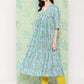 Janasya Women's Sky Blue Moss Floral Digital Printed Flared Festive Kurta Set | Swadesiicart