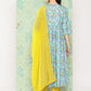 Janasya Women's Sky Blue Moss Floral Digital Printed Flared Festive Kurta Set | Swadesiicart