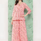 Janasya Women's Peach Georgette Digital Floral Printed Peplum Festive Top Set | Swadesiicart