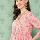 Janasya Women's Peach Georgette Digital Floral Printed Peplum Festive Top Set | Swadesiicart