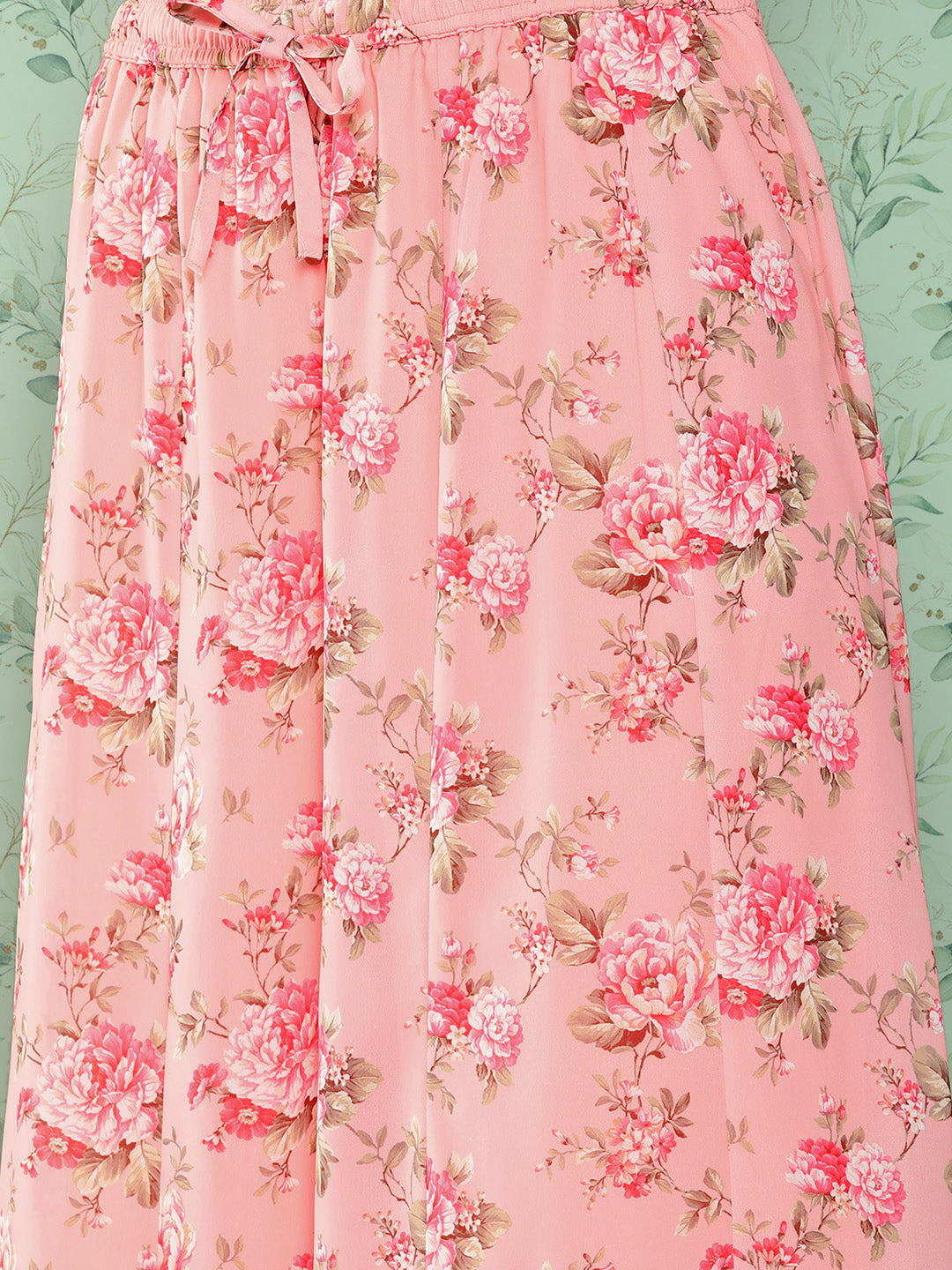 Janasya Women's Peach Georgette Digital Floral Printed Peplum Festive Top Set | Swadesiicart