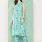 Janasya Women's Aqua Blue Moss Digital Floral Printed Straight Festive Kurta Set | Swadesiicart